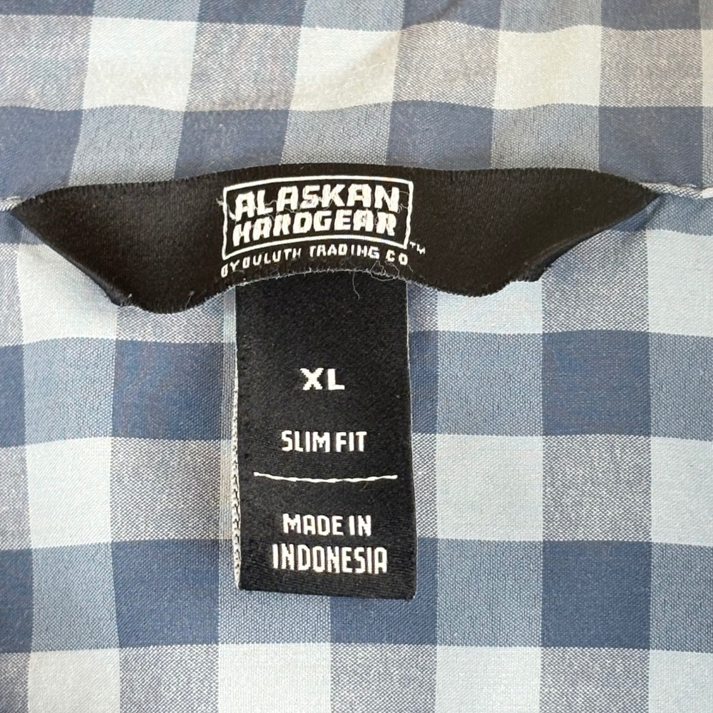Alaskan Hardgear Men's XL Slim Fit Blue Gingham Short Sleeve Shirt Zipper Pocket - Picture 5 of 9